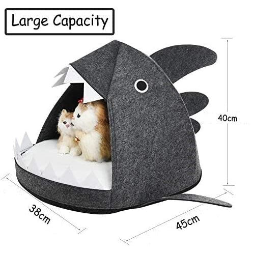 Shark Shape Pet Cave Bed for Cats and Small Dogs 45 x 45 x 38 cm (Dark Grey)
