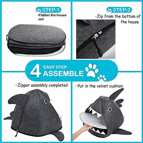 Shark Shape Pet Cave Bed for Cats and Small Dogs 45 x 45 x 38 cm (Dark Grey)