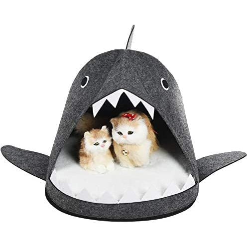 Shark Shape Pet Cave Bed for Cats and Small Dogs 45 x 45 x 38 cm (Dark Grey)