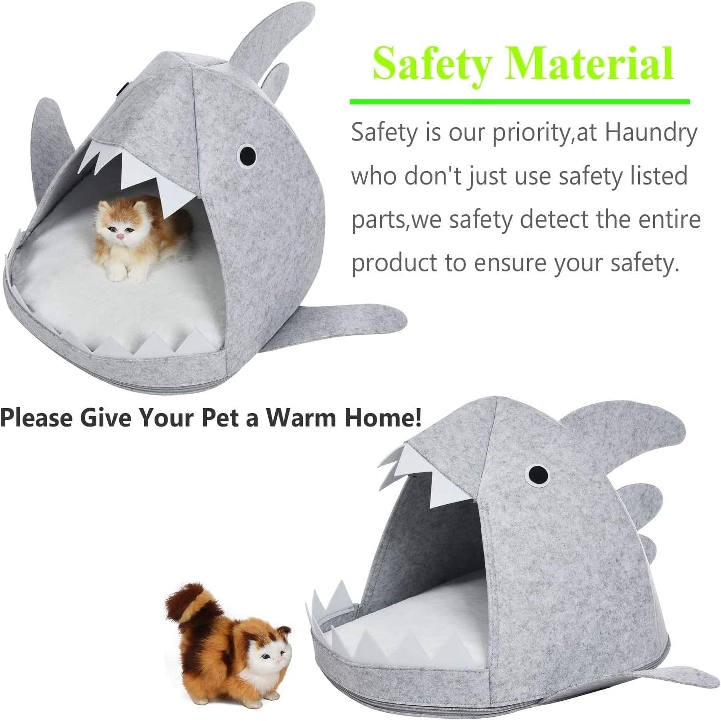 Shark Shape Pet Cave Bed for Cats and Small Dogs 45 x 45 x 38 cm (Light Grey)