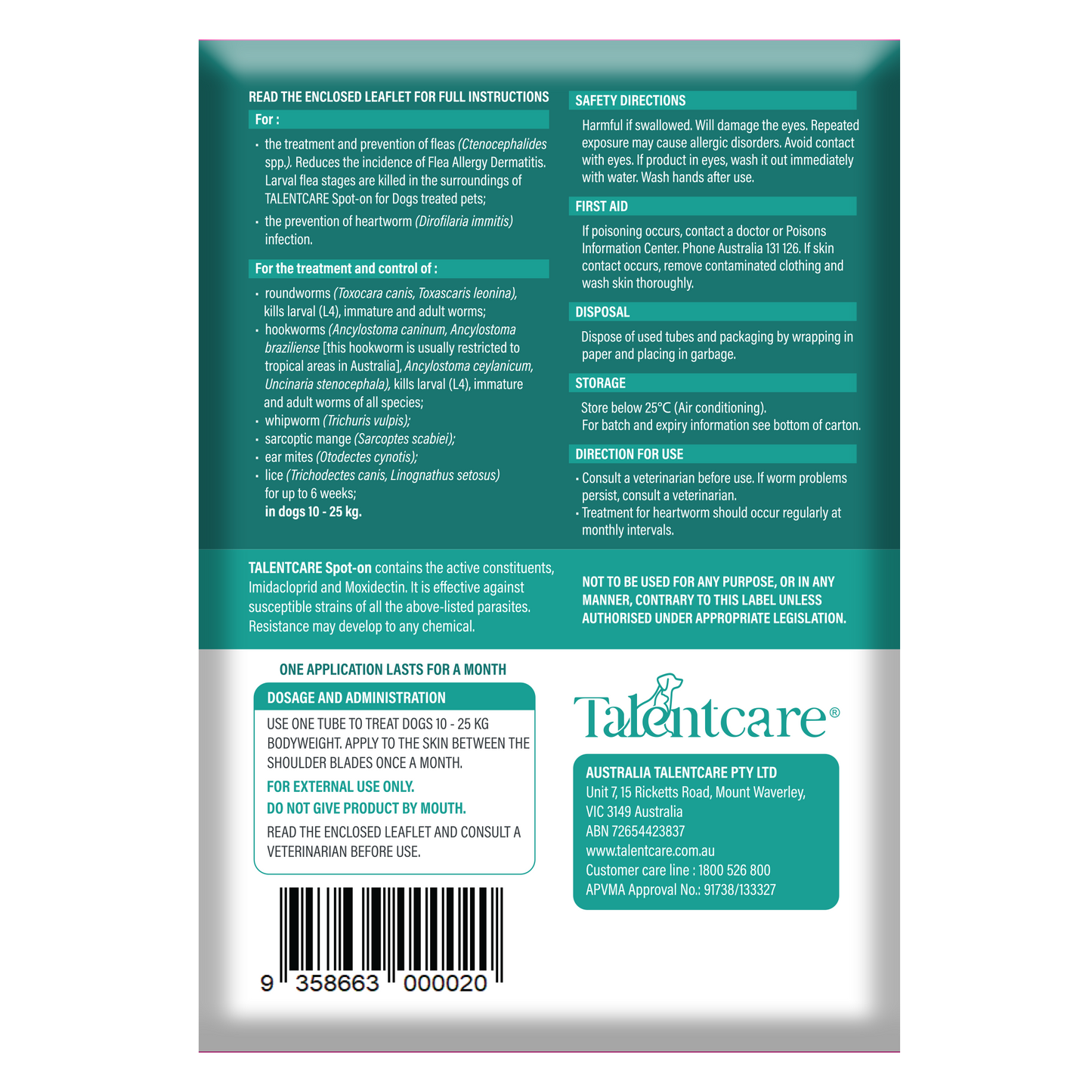 Talentcare Spot-on for Dogs 10 – 25kg