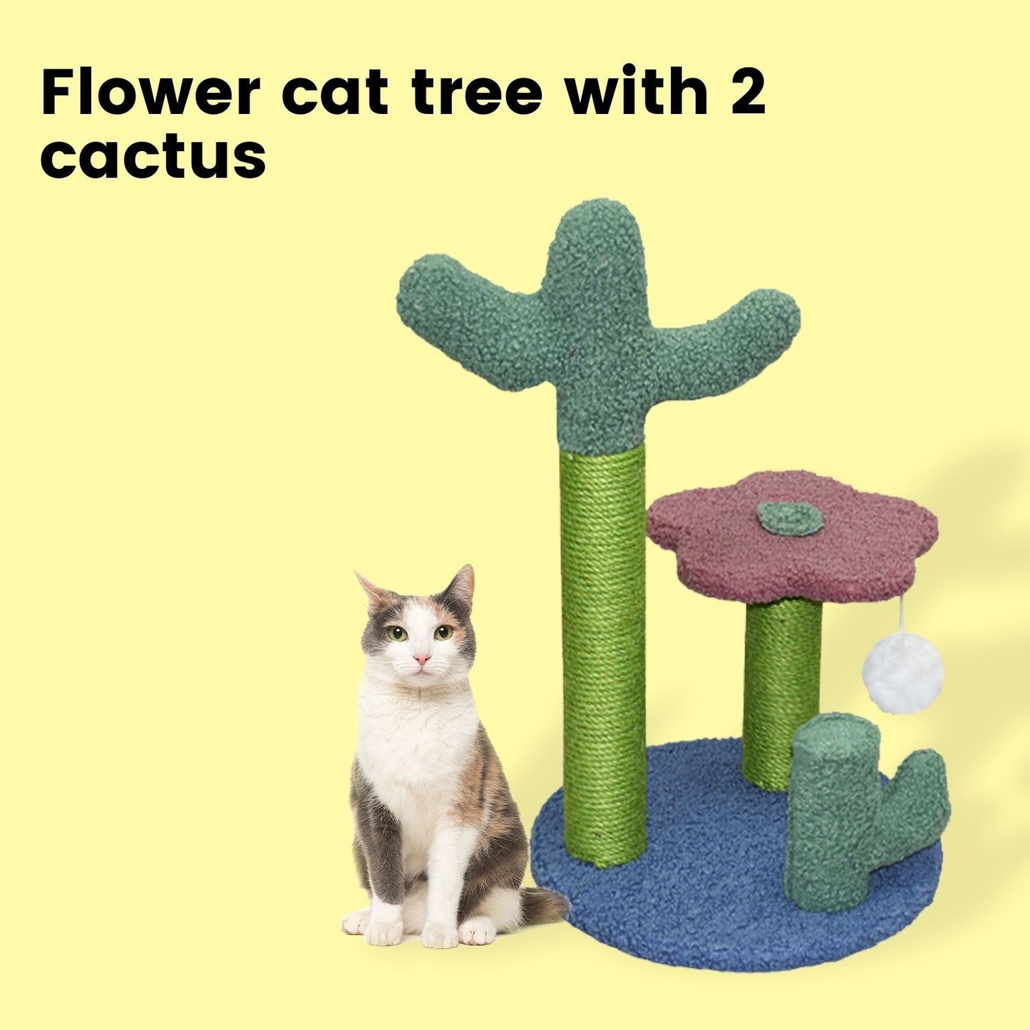 Floofi Cat Tree Flower with 2 Cactus 50cm