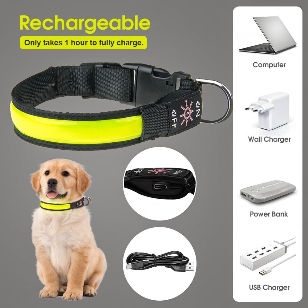 LED Pet Collar Nylon USB Rechargeable