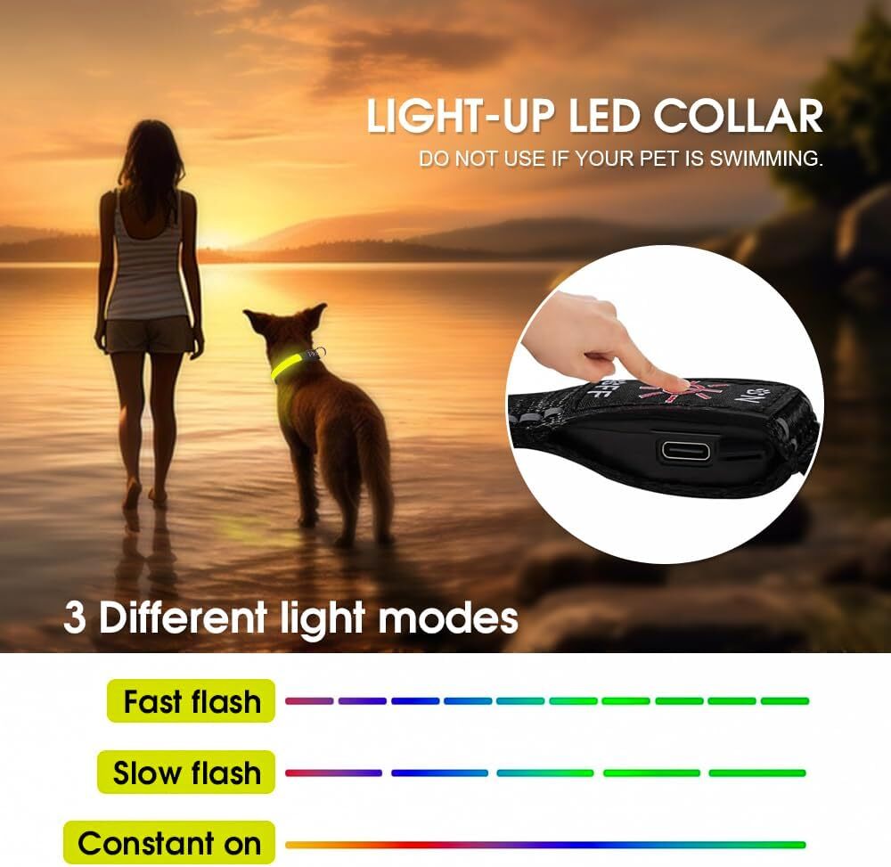 LED Pet Collar Nylon USB Rechargeable