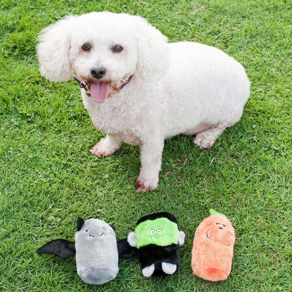 Zippy Paws Halloween Squeakie Buddie Dog Toys 3-pack - Frankenstein, Pumpkin & Bat