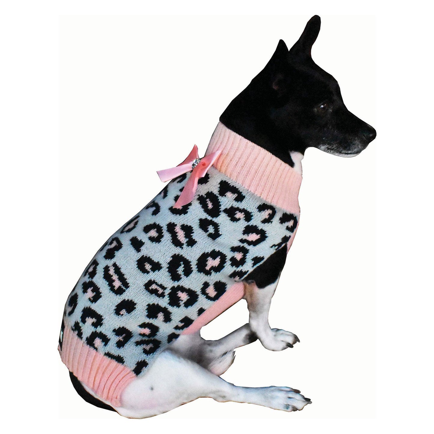 ZeeZ Knitted Dog Sweater – Grey/Pink Leopard
