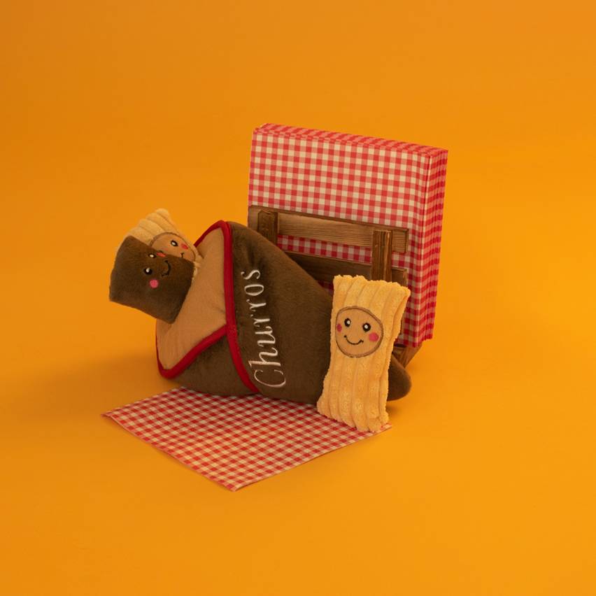 Zippy Paws Burrow Interactive Dog Toy - Churros with 3 Squeaker Toys