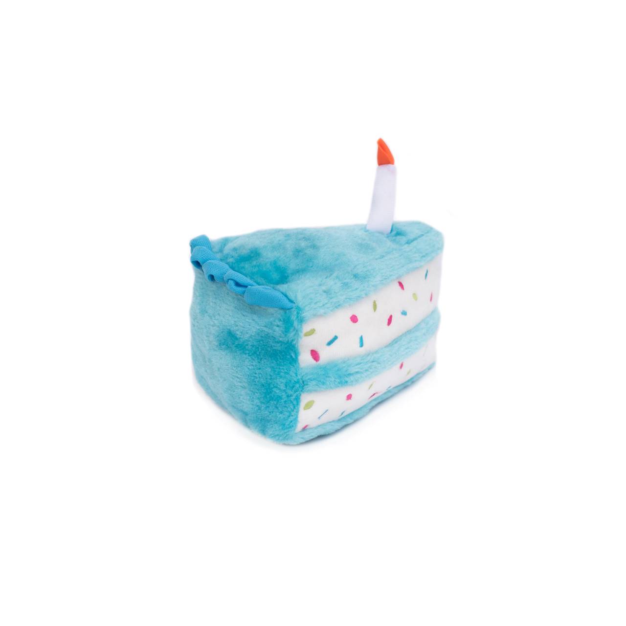 Zippy Paws Plush Birthday Cake with Blaster Squeaker Dog Toy - Blue