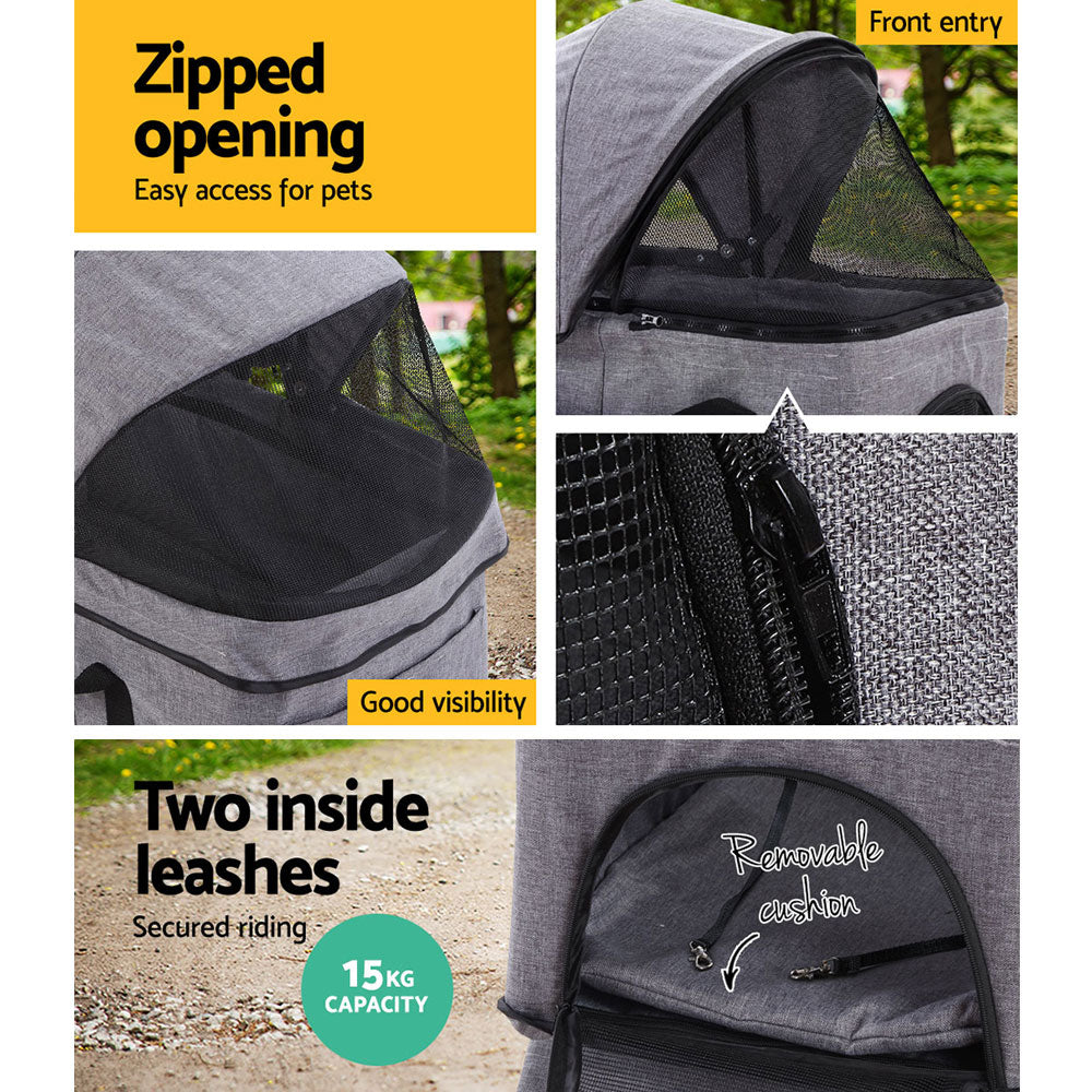 i.Pet 3 IN 1 Pet Stroller Foldable Middle Size Grey