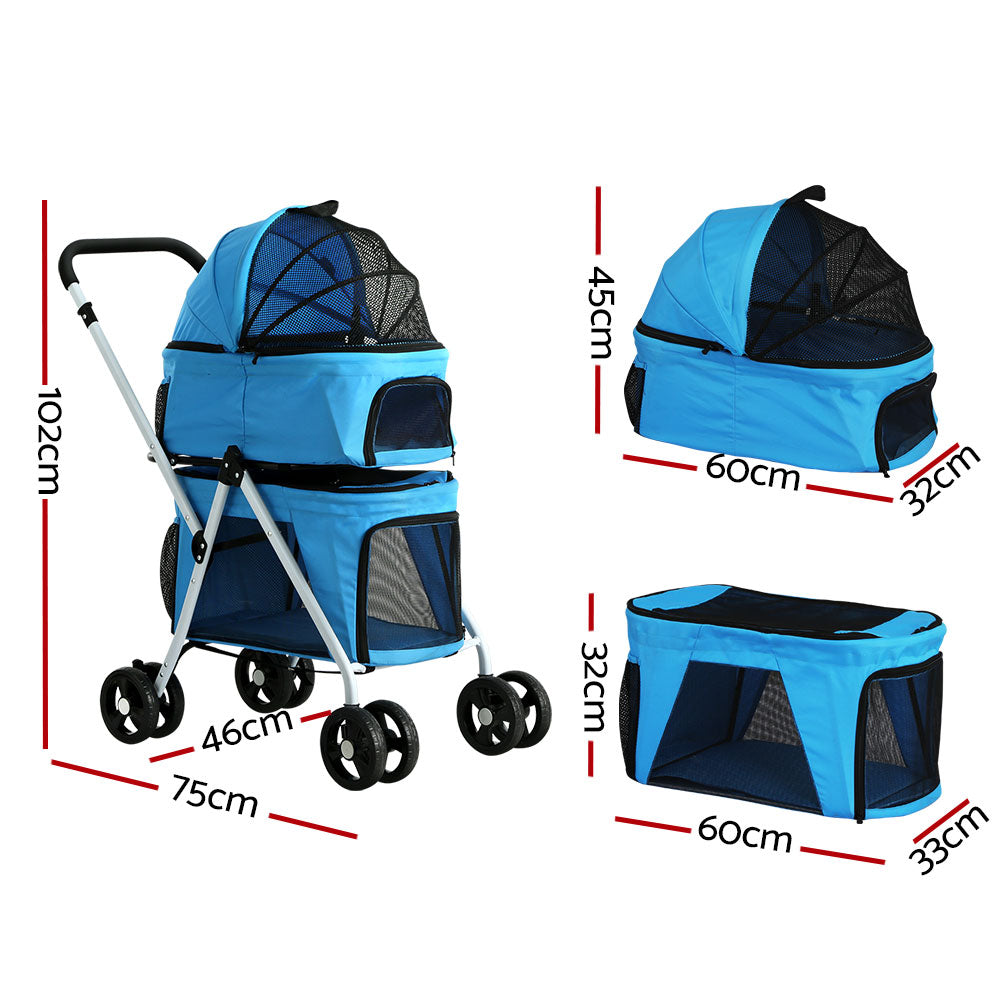 i.Pet 4 Wheels Double Pet Stroller Foldable Large