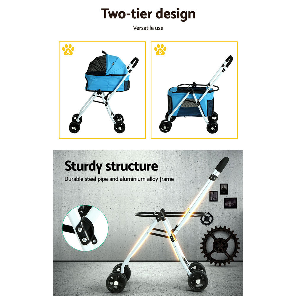 i.Pet 4 Wheels Double Pet Stroller Foldable Large
