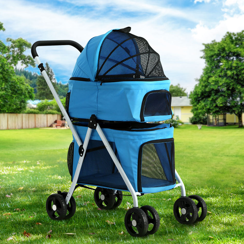 i.Pet 4 Wheels Double Pet Stroller Foldable Large