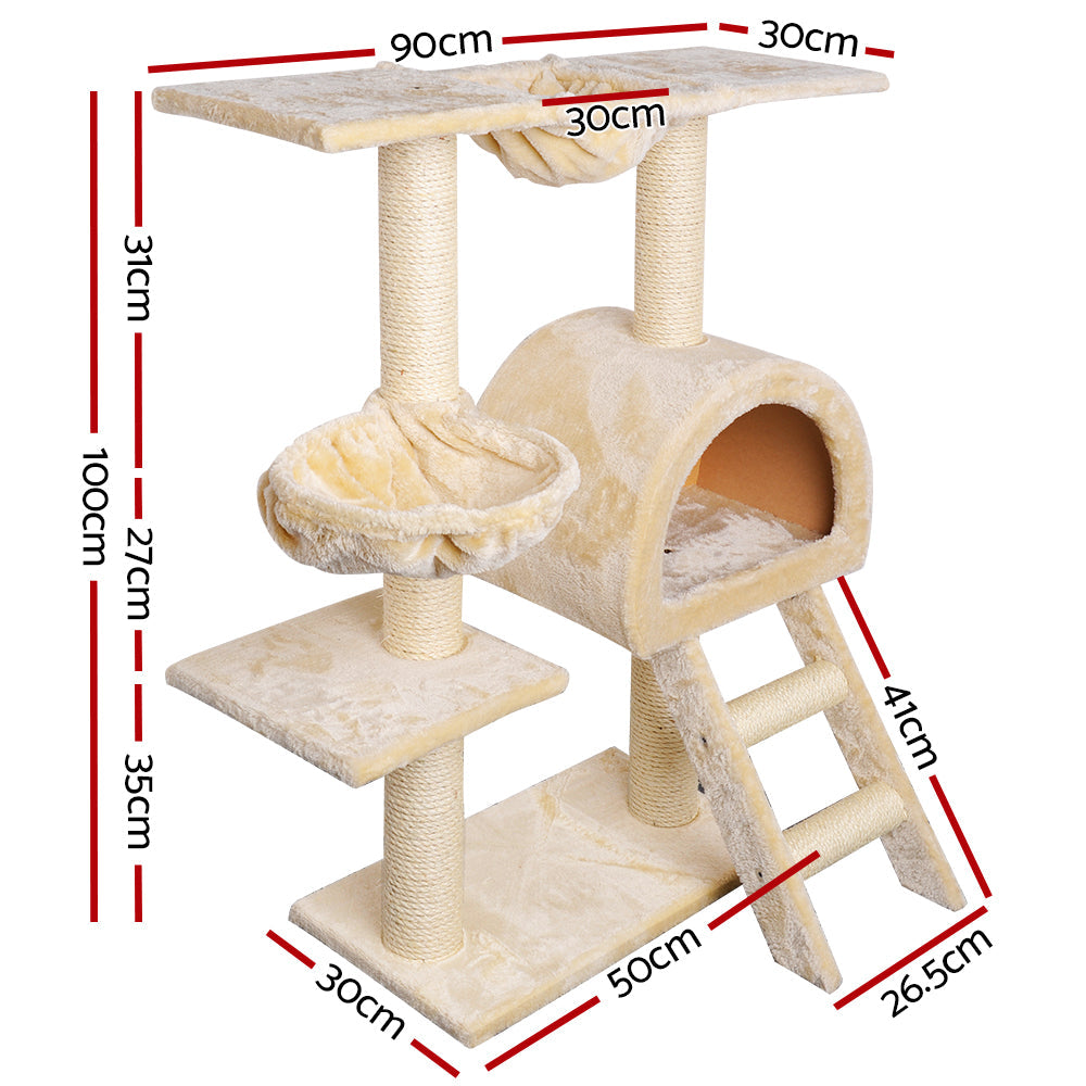 i.Pet Cat Scratcher Tower With House Beige 100cm