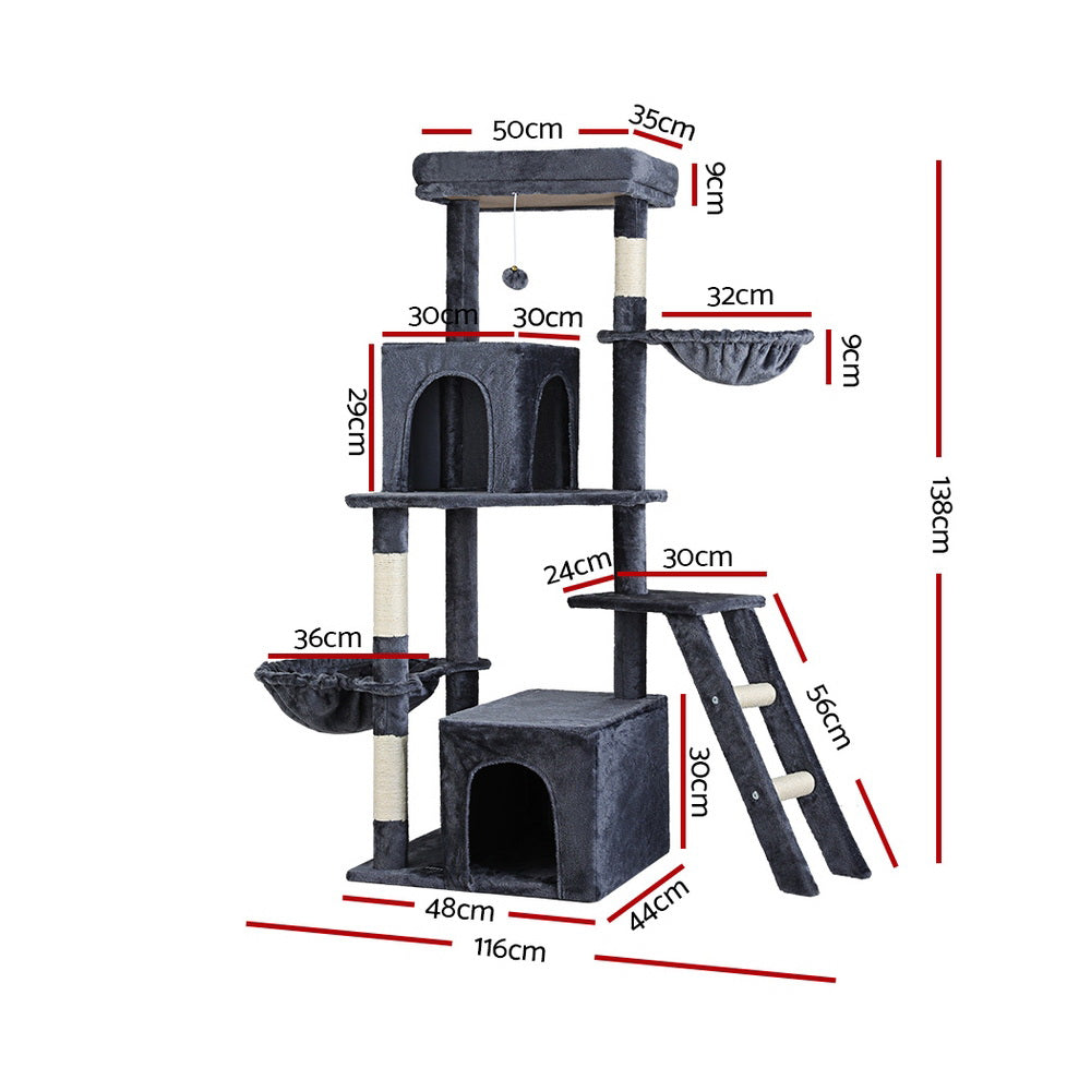 i.Pet Cat Scratcher Tower With House & Toy 138cm Dark Grey