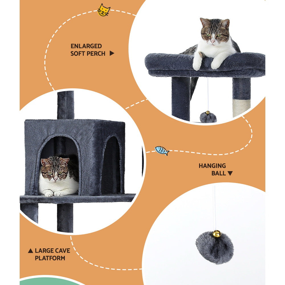 i.Pet Cat Scratcher Tower With House & Toy 138cm Dark Grey
