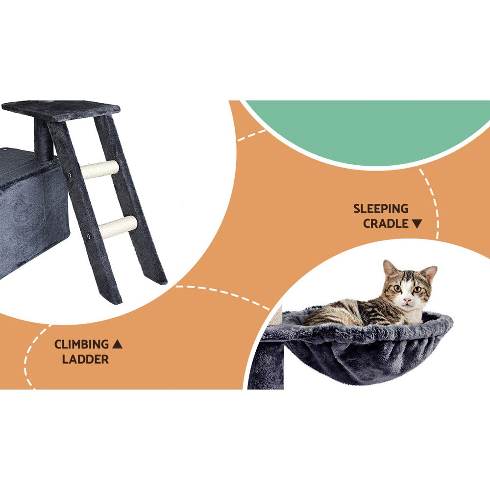 i.Pet Cat Scratcher Tower With House & Toy 138cm Dark Grey