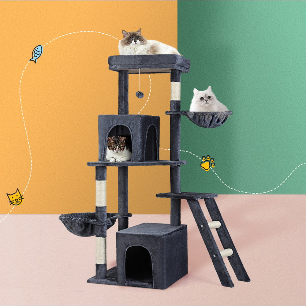 i.Pet Cat Scratcher Tower With House & Toy 138cm Dark Grey