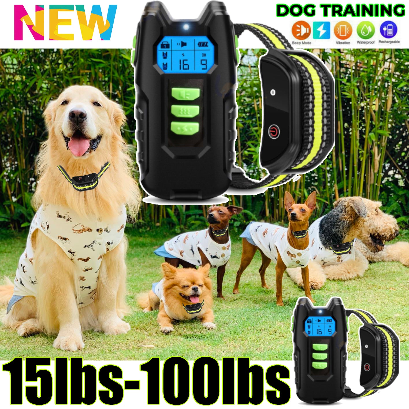 Electric Pet Dog Training Anti Bark Collar Sound Vibrate Auto Rechargeable