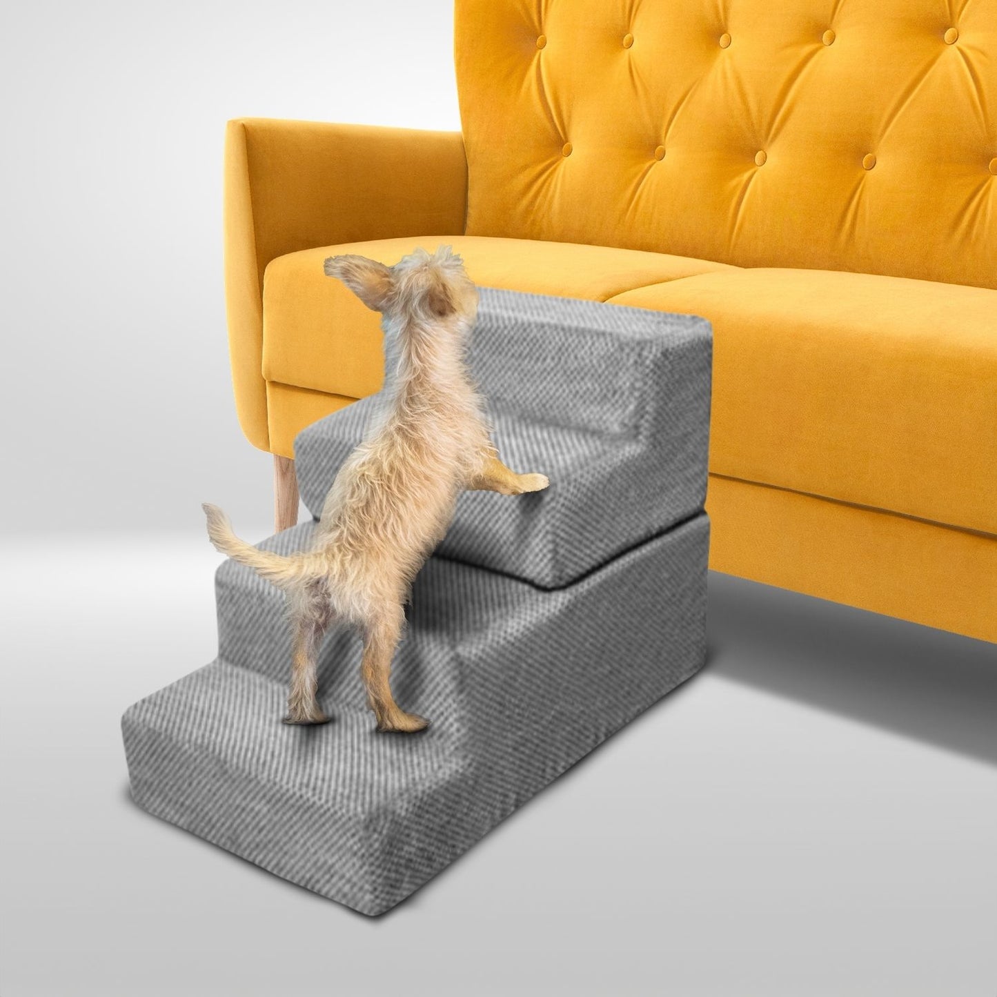 FLOOFI Pet Stairs Memory Foam 4-Step Grey