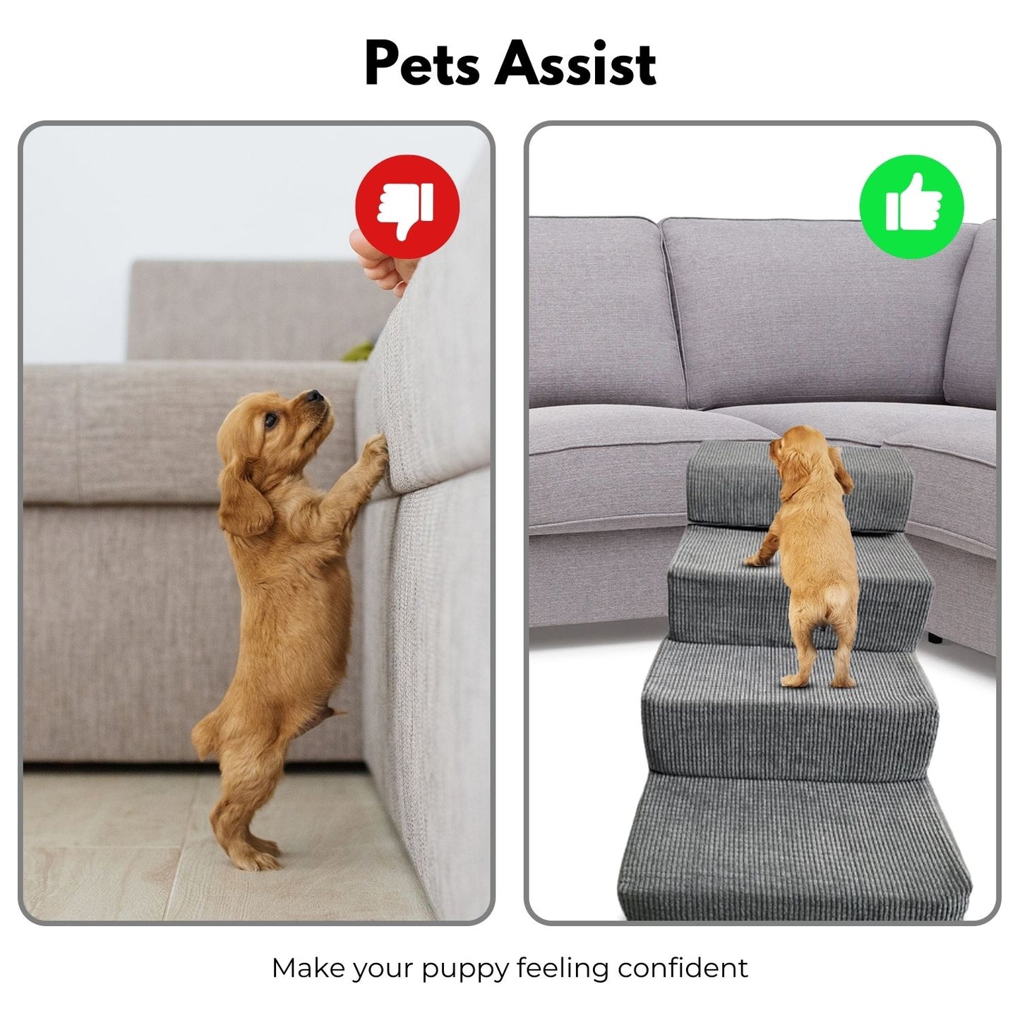 FLOOFI Pet Stairs Memory Foam 4-Step Grey