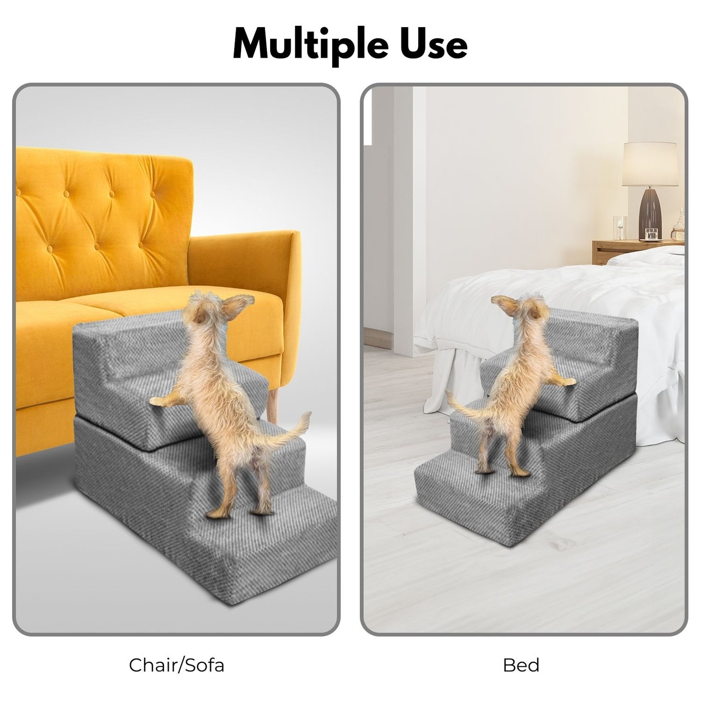 FLOOFI Pet Stairs Memory Foam 4-Step Grey