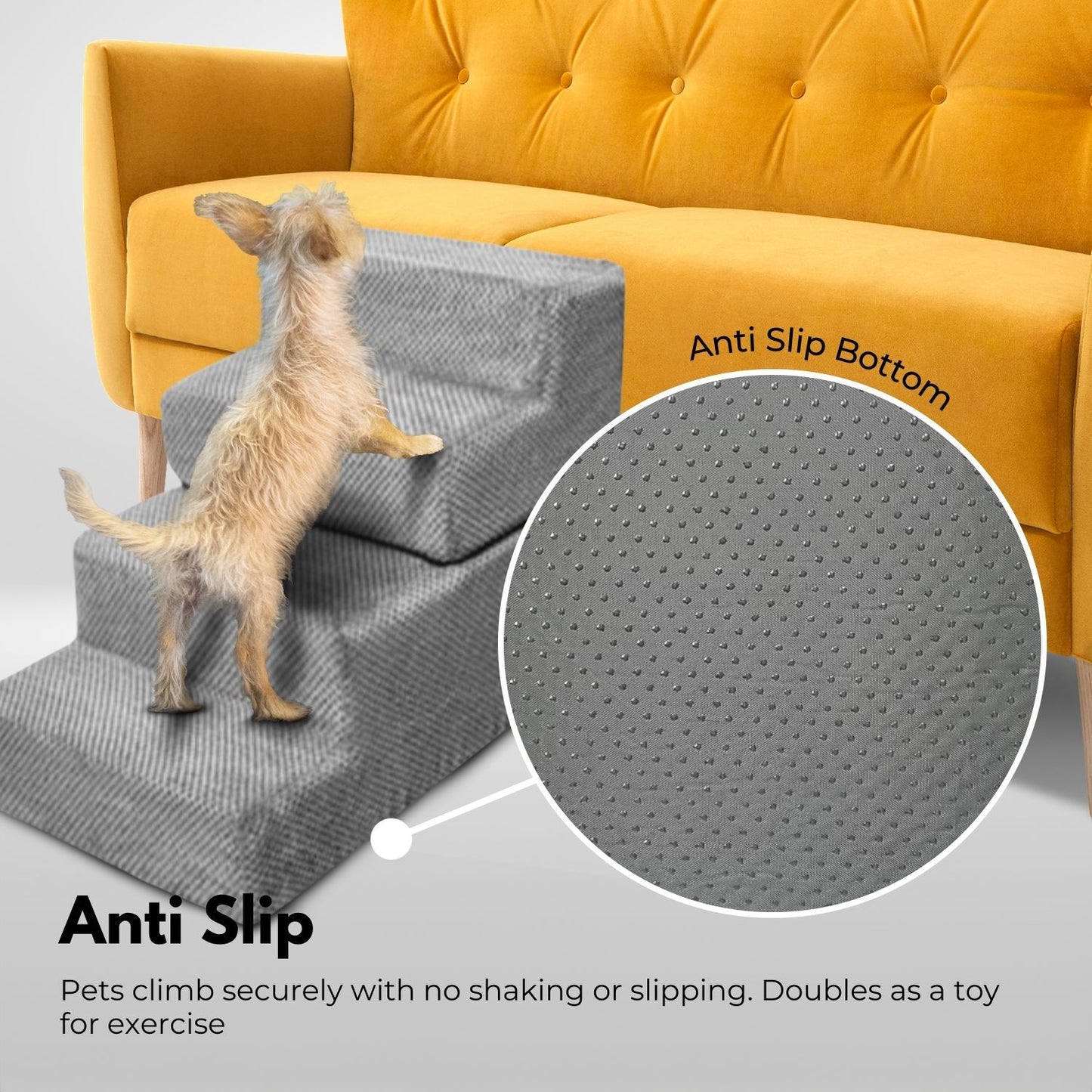 FLOOFI Pet Stairs Memory Foam 4-Step Grey