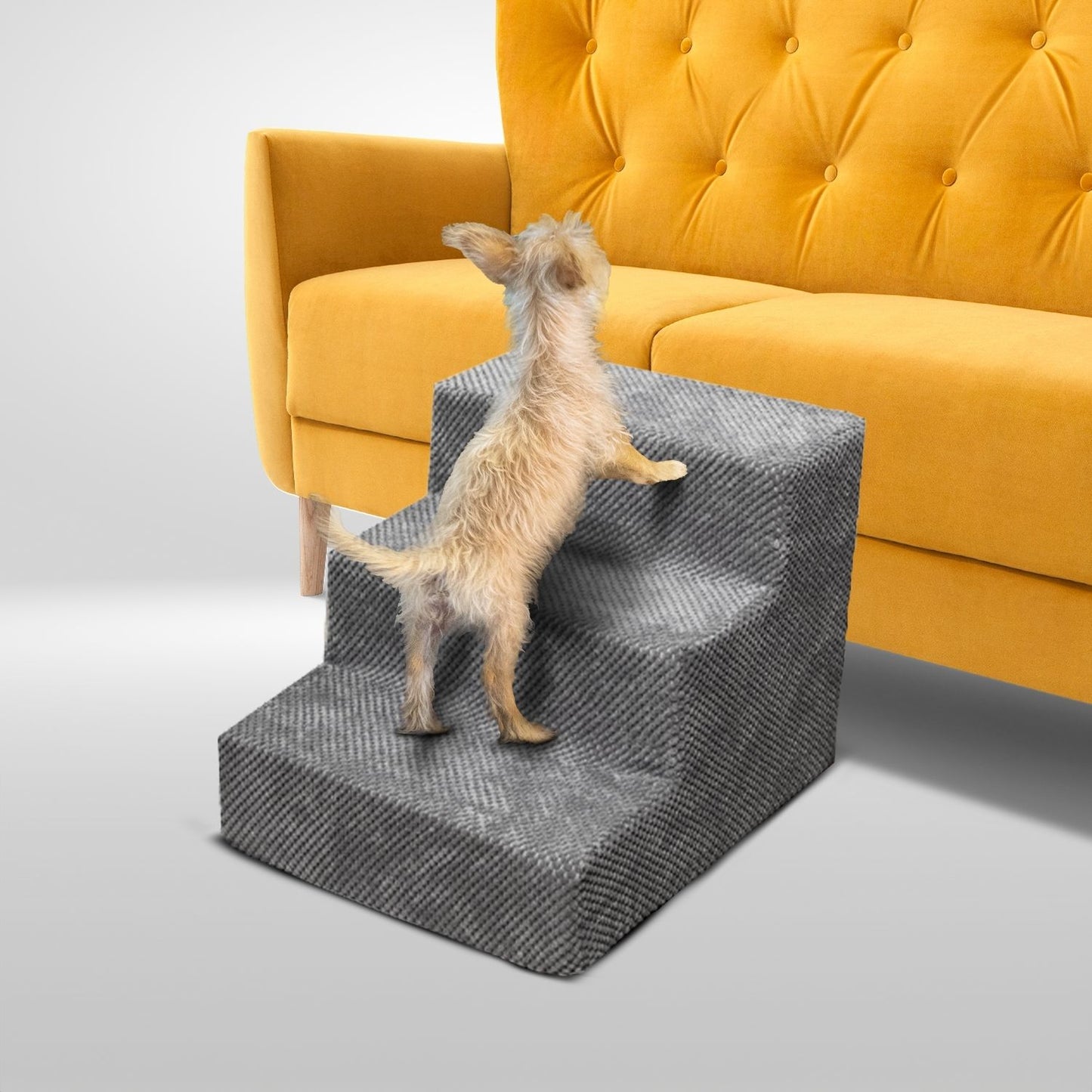 FLOOFI Pet Stairs Memory Foam 3-Step Grey