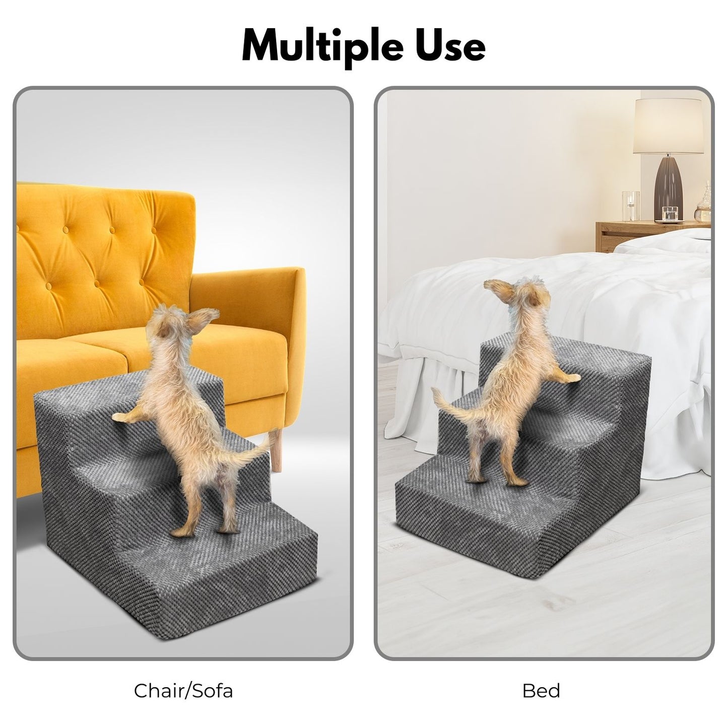 FLOOFI Pet Stairs Memory Foam 3-Step Grey