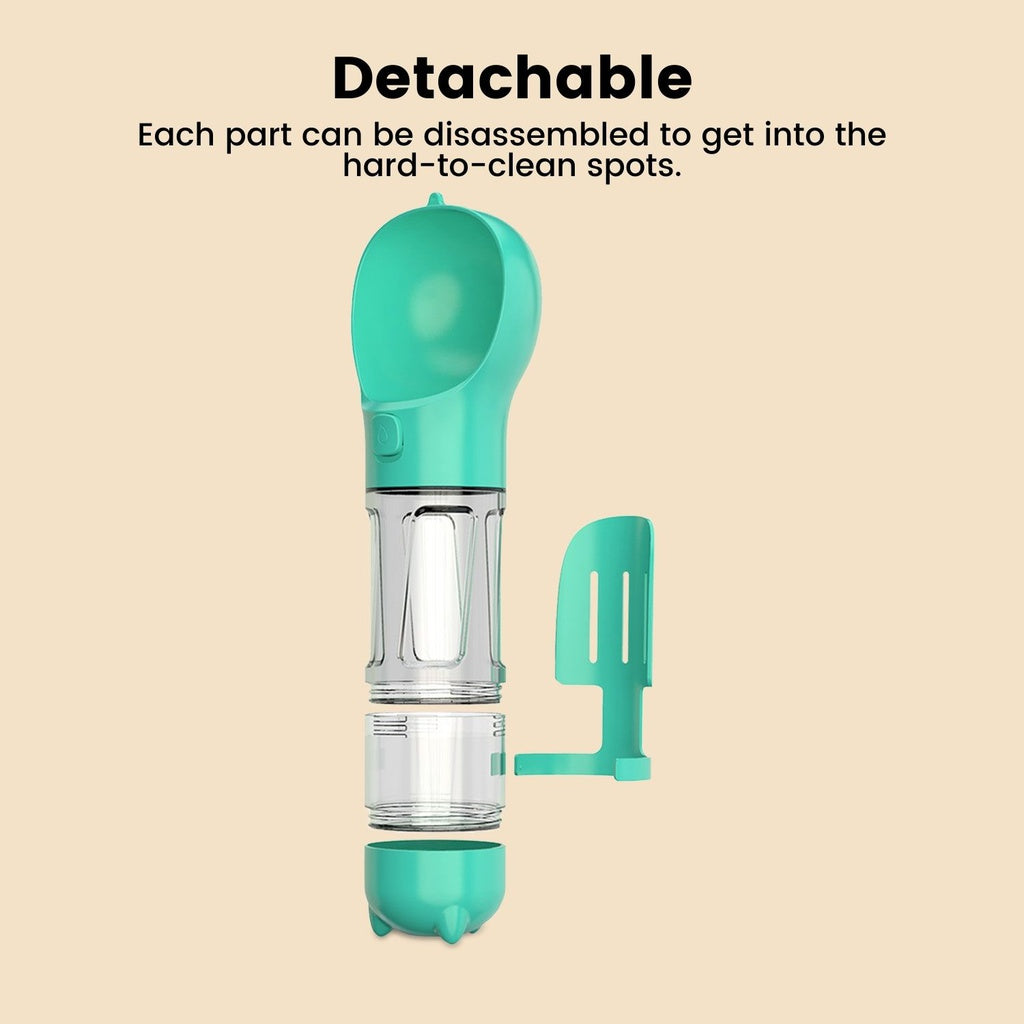 Floofi 4 in 1 Dog water bottle scooper & feeder - Blue