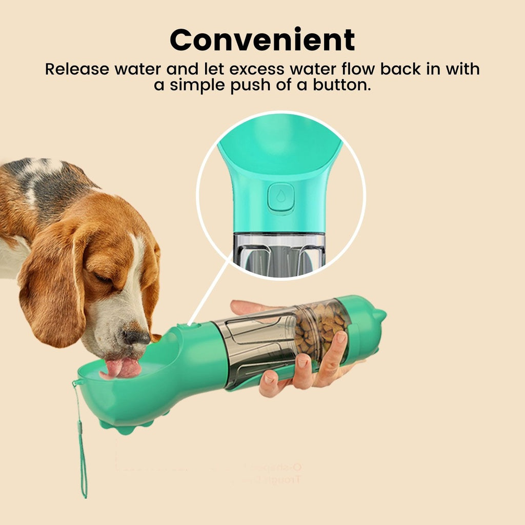 Floofi 4 in 1 Dog water bottle scooper & feeder - Blue