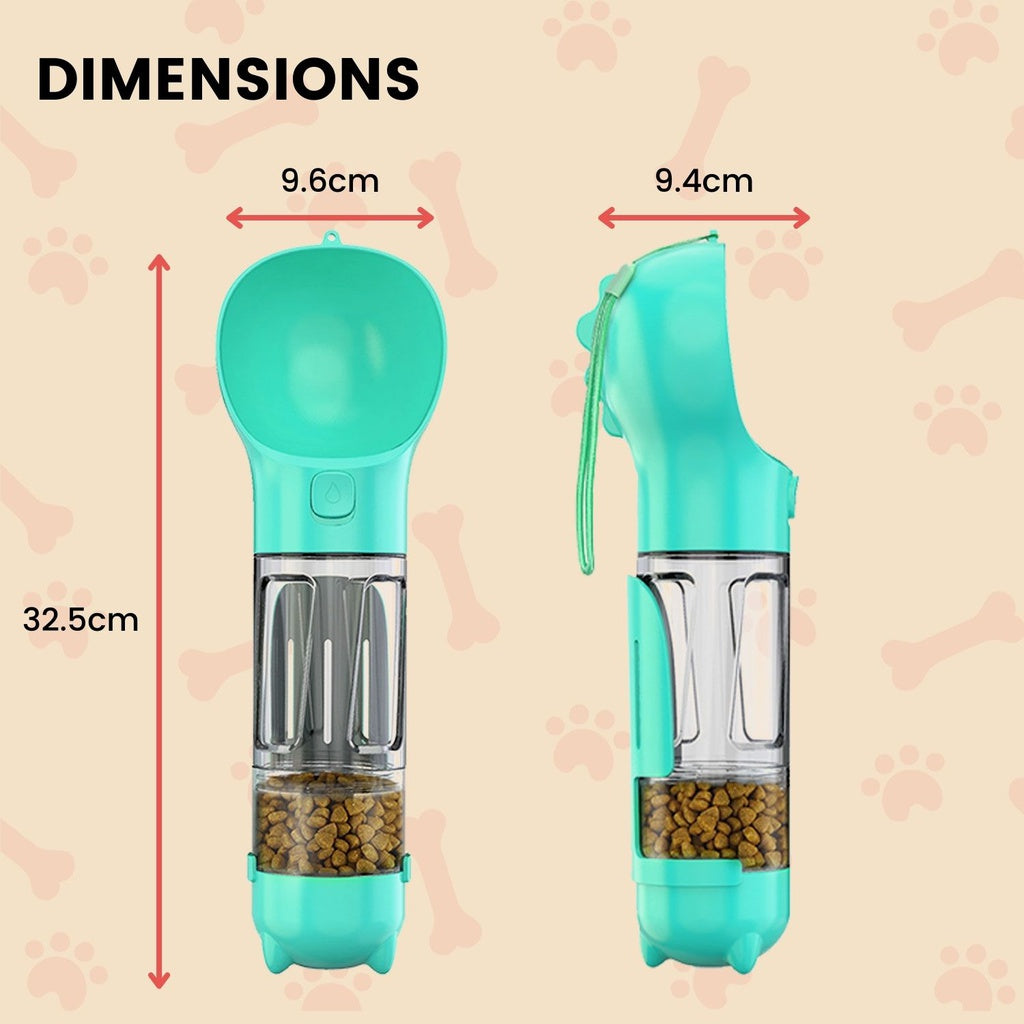 Floofi 4 in 1 Dog water bottle scooper & feeder - Blue