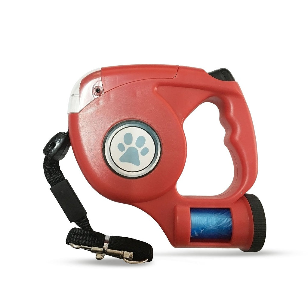 Floofi 3 in 1 Waste Bag LED Leash - Red