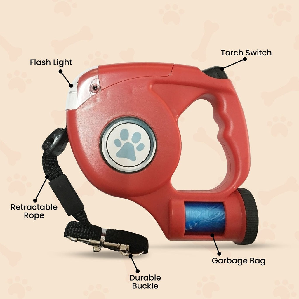 Floofi 3 in 1 Waste Bag LED Leash - Red