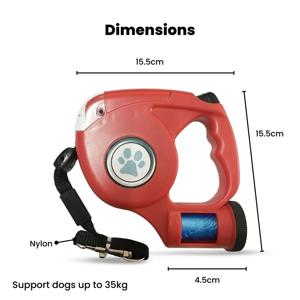 Floofi 3 in 1 Waste Bag LED Leash - Red