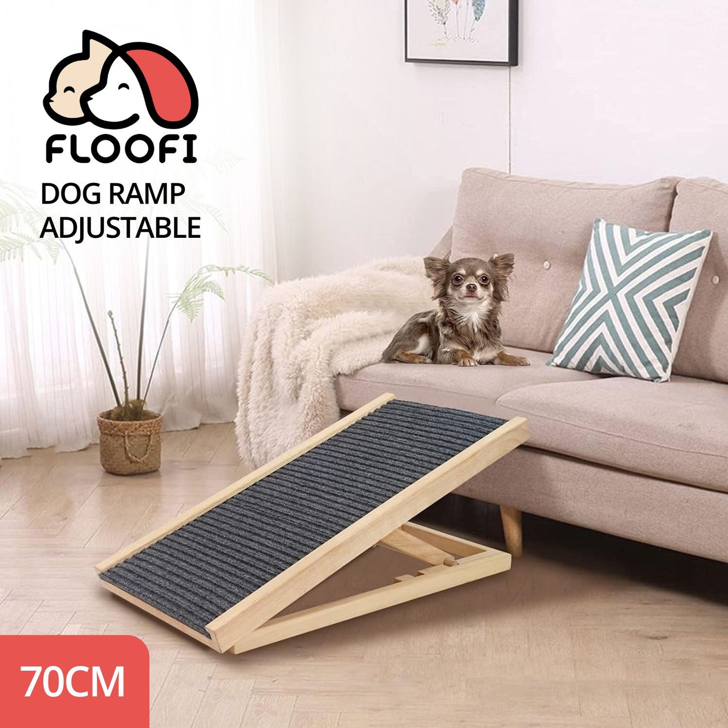 Floofi Wooden Adjustable Pet Ramp (Up to 120kg) - 70cm