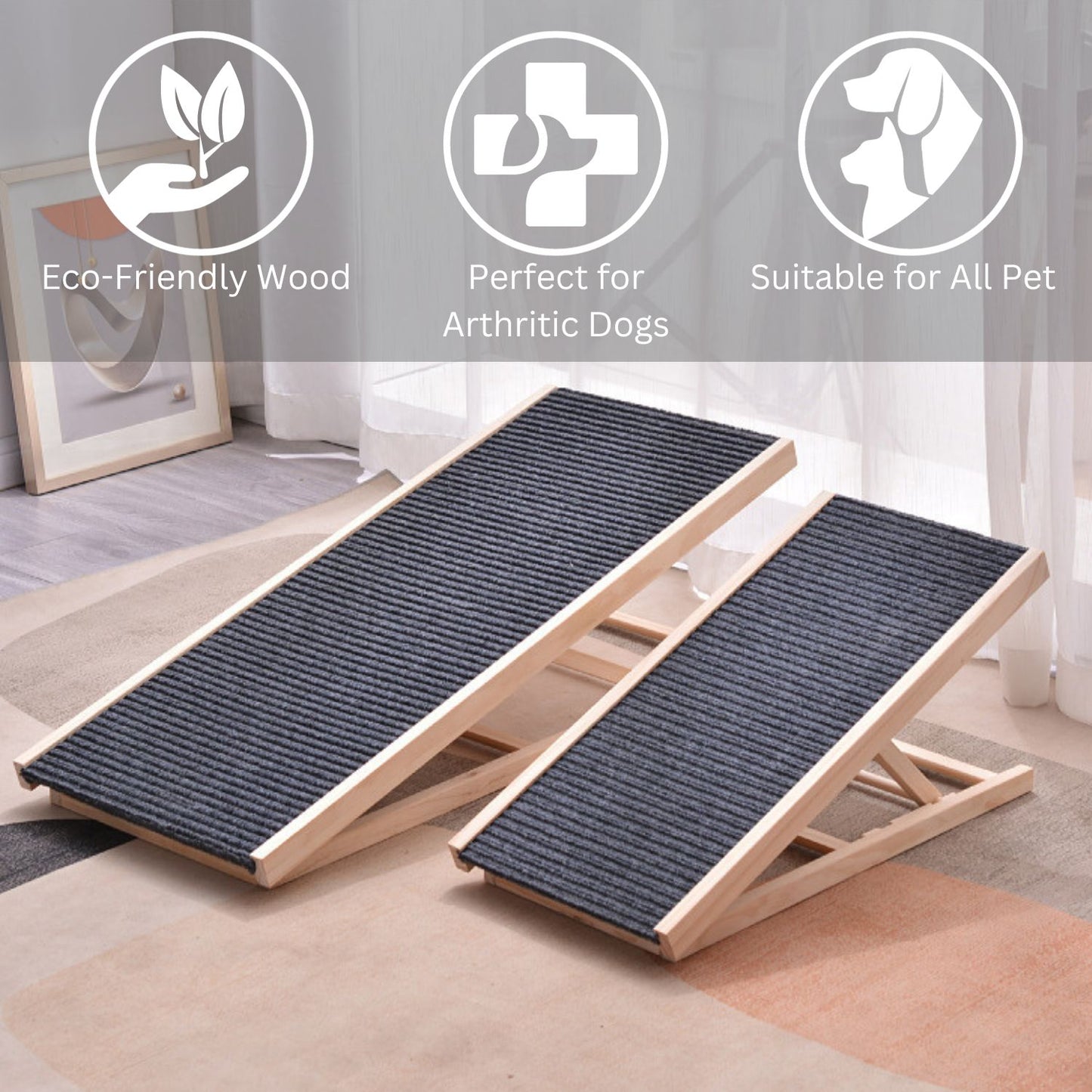Floofi Wooden Adjustable Pet Ramp (Up to 120kg) - 70cm