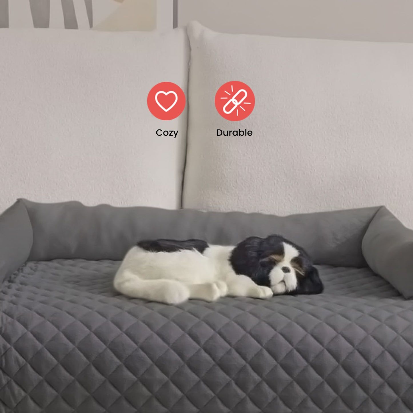 FLOOFI Pet Sofa Cover with Bolster - Grey - M