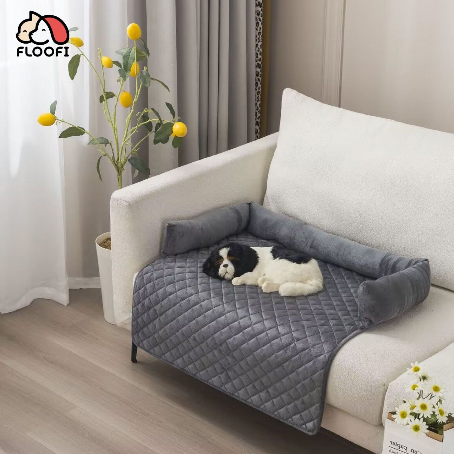 FLOOFI Pet Sofa Cover with Bolster - Grey - M