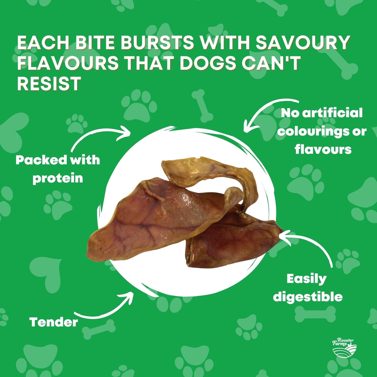 Rooster Farms Dog Treat Dehydrated Australian Large Pig Ears Whole - 25pc