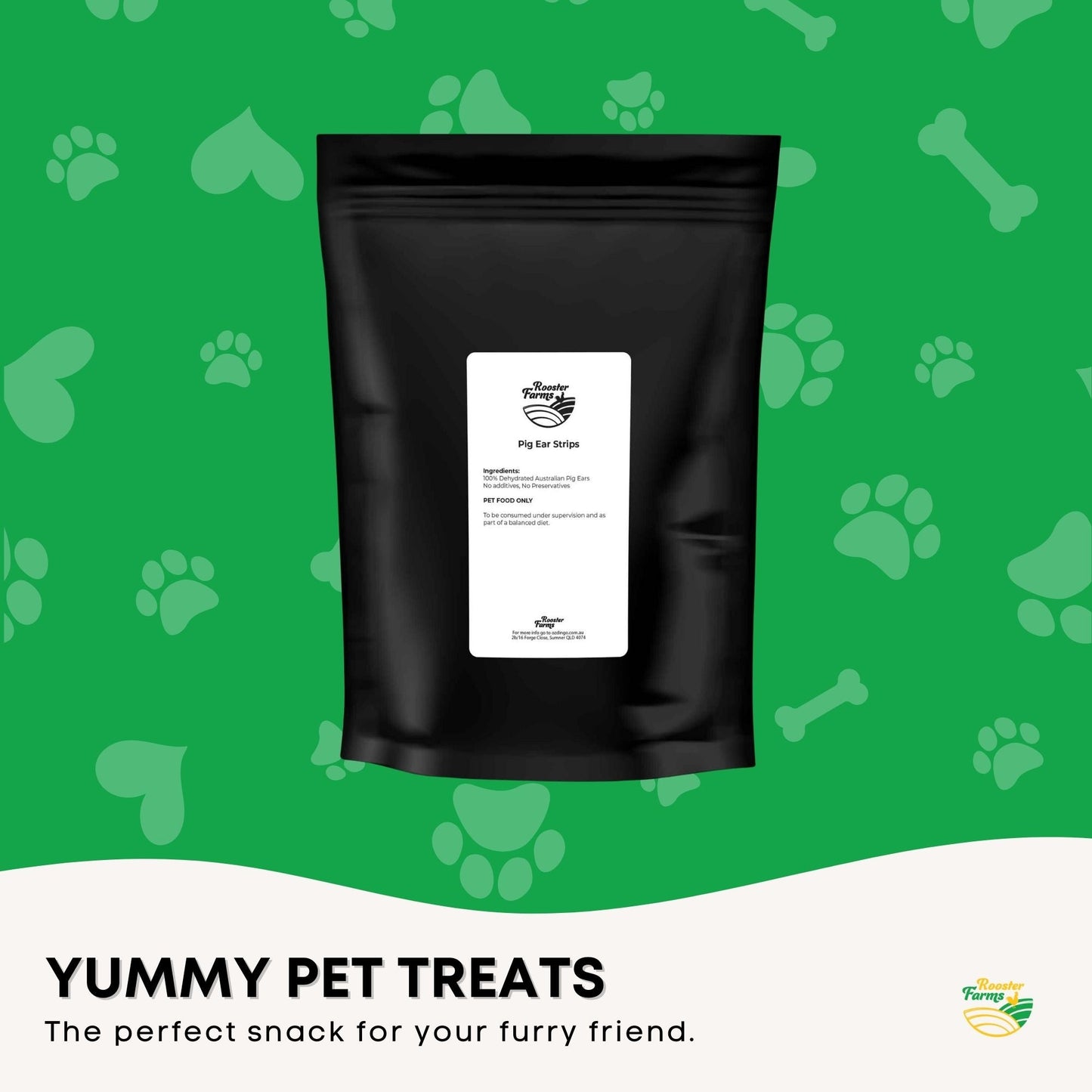 Rooster Farms Dog Treat Dehydrated Australian Pig Ear Strips - 400g