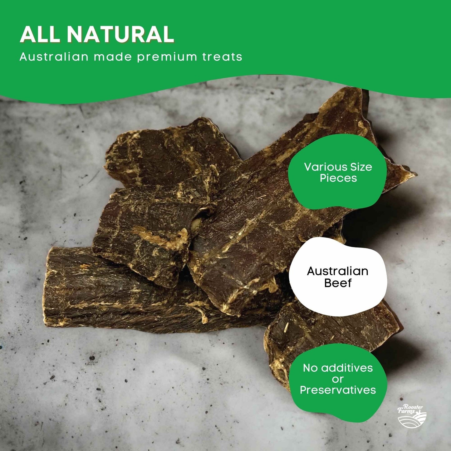 Rooster Farms Dog Treat Dehydrated Australian Beef Jerky - 400g