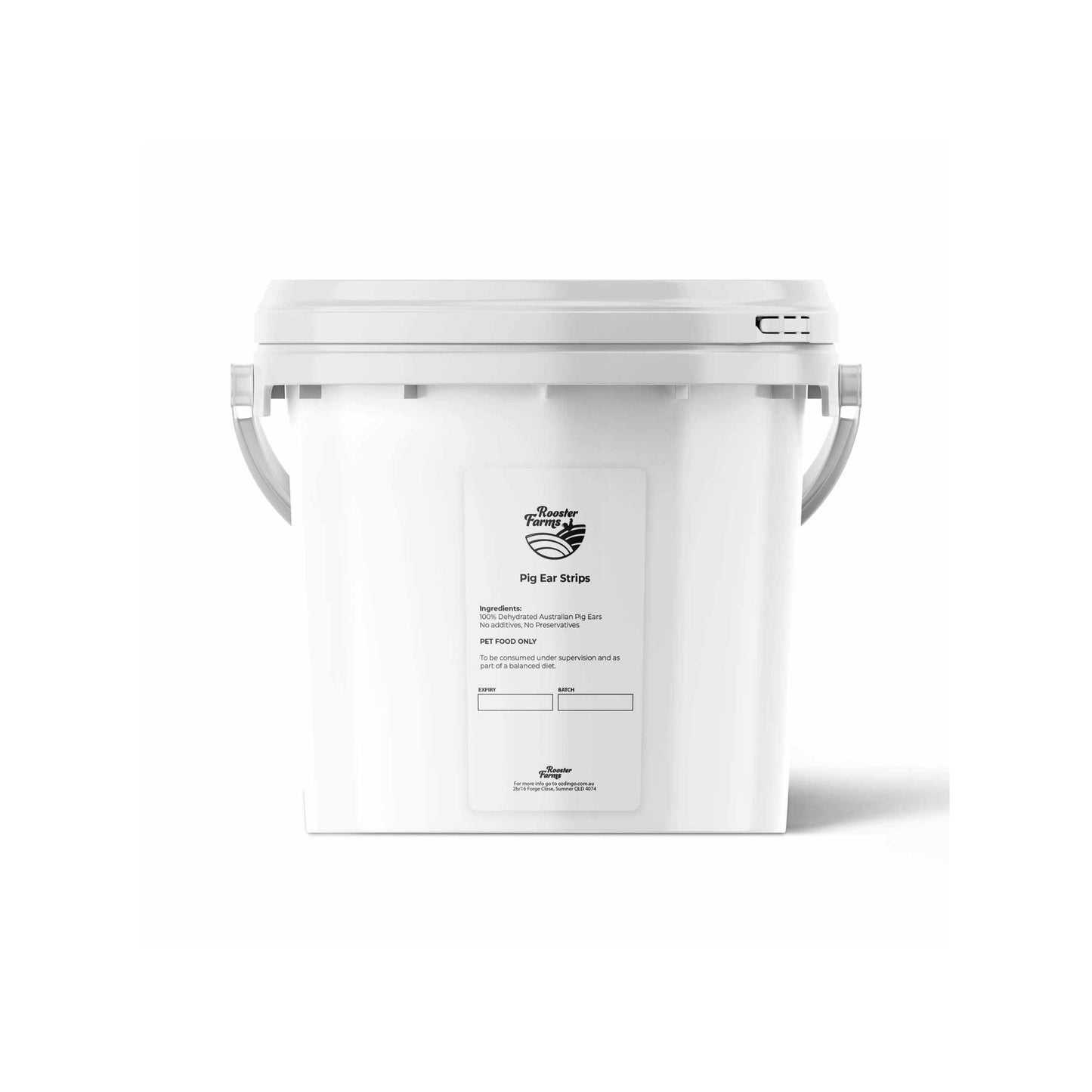 Rooster Farms Dog Treat Dehydrated Australian Pig Ear Strips Bucket - 1Kg