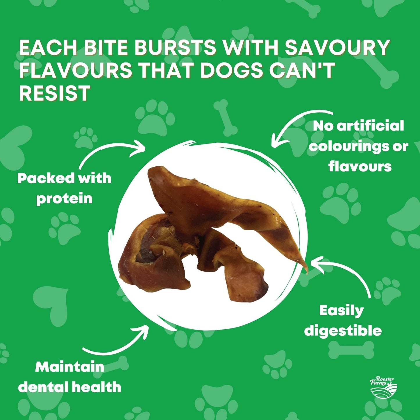 Rooster Farms Dog Treat Dehydrated Australian Pig Ear Strips Bucket - 1Kg