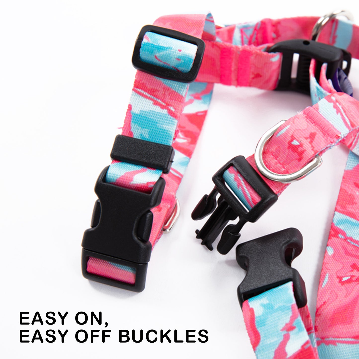 Banhamsisun Dog Double-Lined Straps No Pull Harness and Lead Set MARBLE PINK - Large