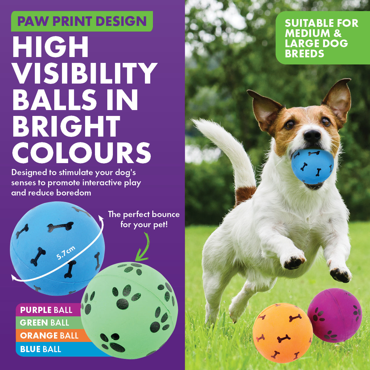 Pet Basic Rubber Fetch Balls Durable Paw & Bone Printed 5.7cm - 48PC