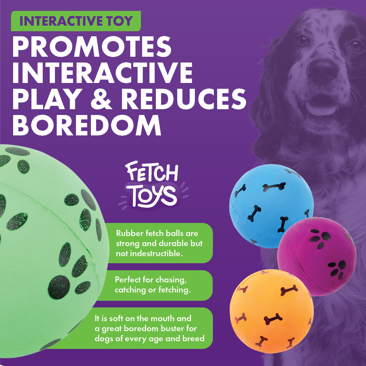 Pet Basic Rubber Fetch Balls Durable Paw & Bone Printed 5.7cm - 48PC