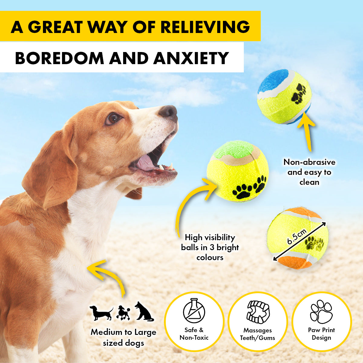 Pet Basic Tennis Fetch Balls Paw Print Non Abrasive Felt 6.5cm - 36PC