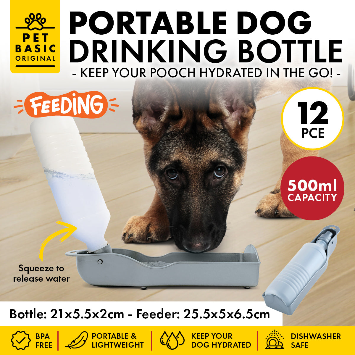 Pet Basic Portable Dog Drinking Bottle With Wrist Strap 500ml - 12PC