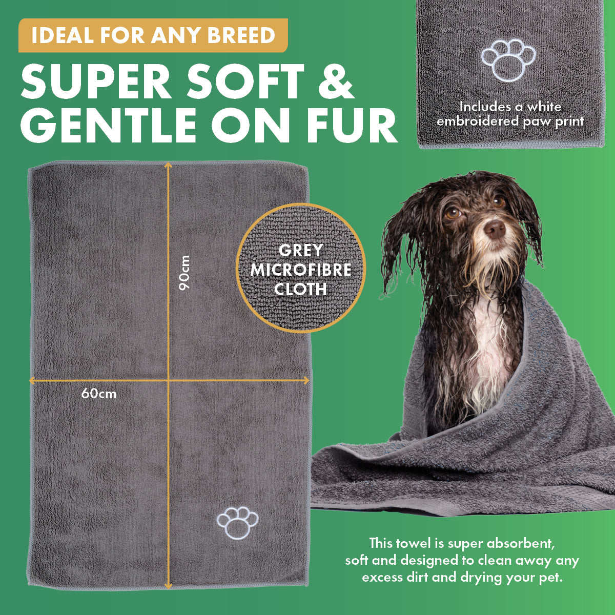 Pet Basic Microfibre Pet Towels Super Absorbent 60 x 90cm - 12PC