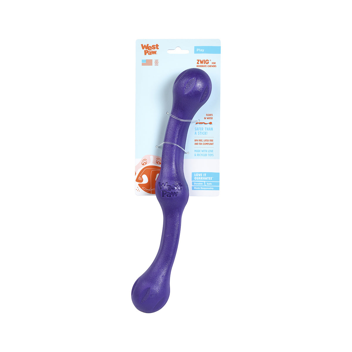 West Paw Zwig Tug & Fetch Stick Dog Toy - Purple Eggplant